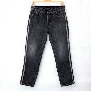 Lucky Brand Women's Black Boyfriend Jeans Mid Rise Rhinestone Leg Detail size 0